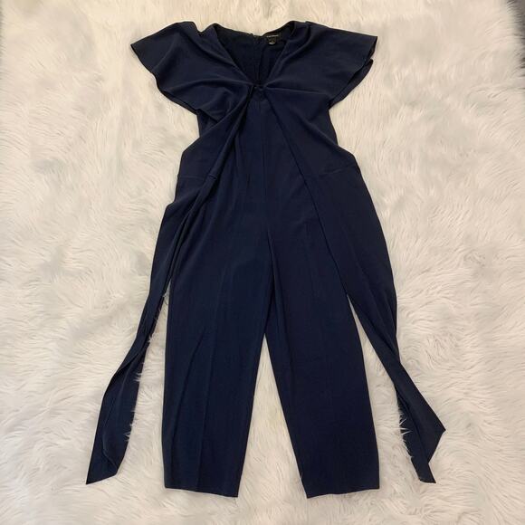 Club Monaco Catalenah Ruffle Tie Waist Jumpsuit Flutter Sleeve Navy Blue - Picture 7 of 13